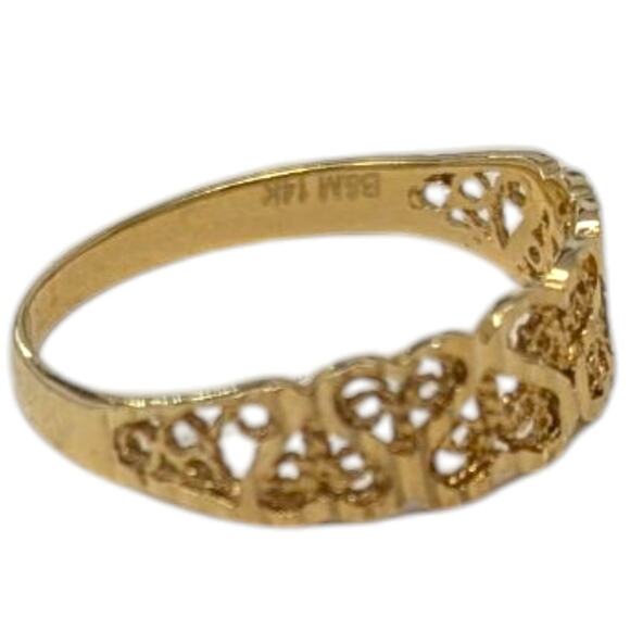 B&M 14K Yellow Gold Filigree Heart Band Ring Size 9 – 1.88g - Picture 3 of 6